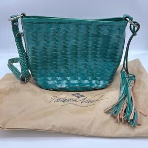 Teal Patricia Nash Woven Leather Shoulder Bag Purse with Zip Pockets and Tassel